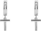 18K Gold Initial T Huggie Earrings - White Gold - view 3