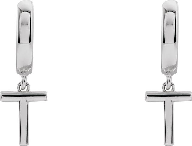 18K Gold Initial T Huggie Earrings - White Gold - view 3