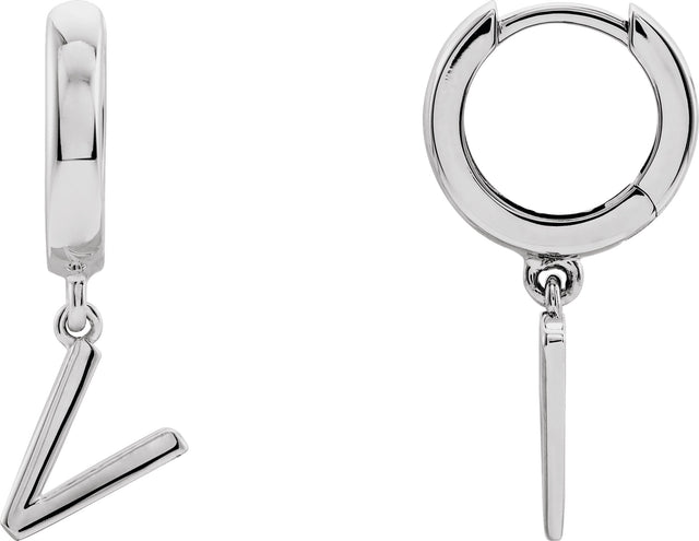 Platinum Initial V Huggie Earrings