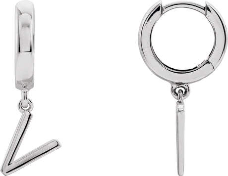 18K Gold Initial V Huggie Earrings - White Gold