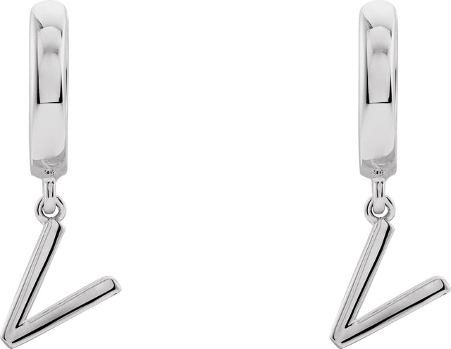 14K Gold Initial V Huggie Earrings - White Gold - view 2
