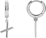 18K Gold Initial X Huggie Earrings - White Gold