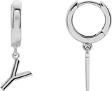 18K Gold Initial Y Huggie Earrings - White Gold