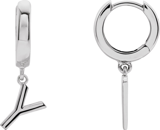 18K Gold Initial Y Huggie Earrings - White Gold