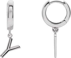 Platinum Initial Y Huggie Earrings