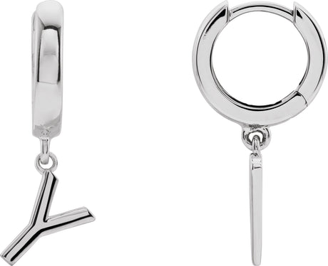 14K Gold Initial Y Huggie Earrings - White Gold