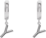 18K Gold Initial Y Huggie Earrings - White Gold - view 3