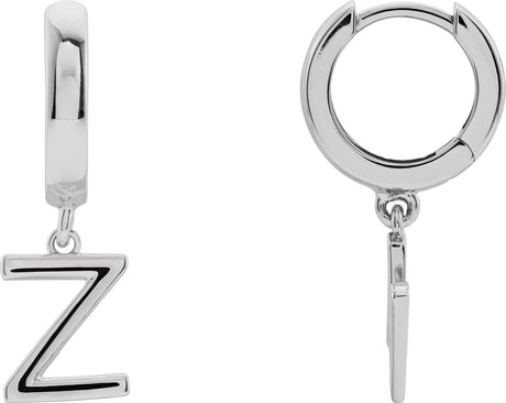 18K Gold Initial Z Huggie Earrings - White Gold