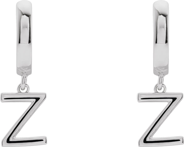 18K Gold Initial Z Huggie Earrings - White Gold - view 3