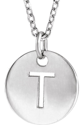 14K Gold Initial T Necklace or Pendant - White Gold