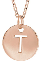 14K Gold Initial T Necklace or Pendant - Rose Gold