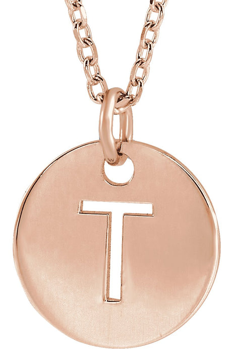 14K Gold Initial T Necklace or Pendant - Rose Gold