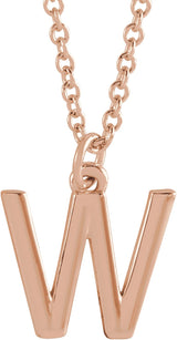 14K Gold Initial W Necklace – 9.5x9.5mm - Rose Gold