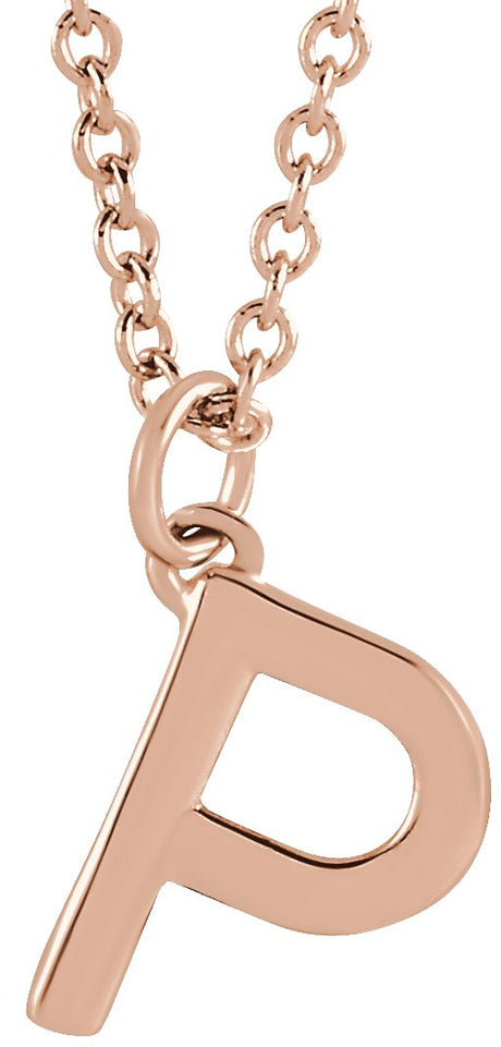 14K Gold Initial P Necklace – 9.2x7.1mm - Rose Gold