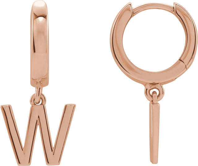 14K Gold Initial W Huggie Earrings - Rose Gold