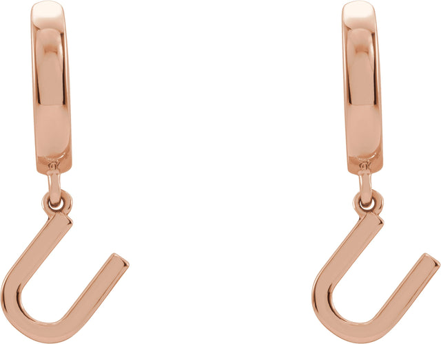 14K Gold Initial U Huggie Earrings - Rose Gold - view 3