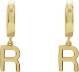 14K Gold Initial R Huggie Earrings - Yellow Gold