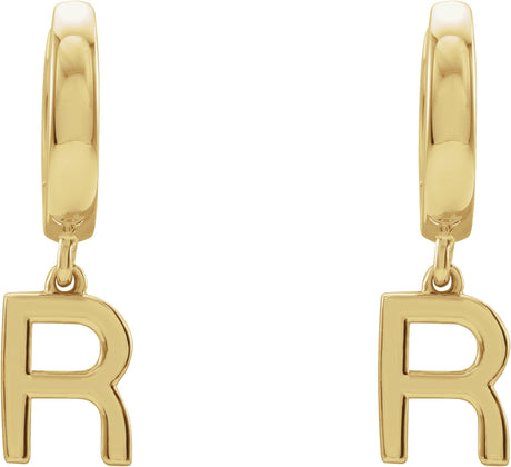 14K Gold Initial R Huggie Earrings - Yellow Gold