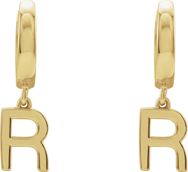18K Gold Initial R Huggie Earrings - Yellow Gold - view 2