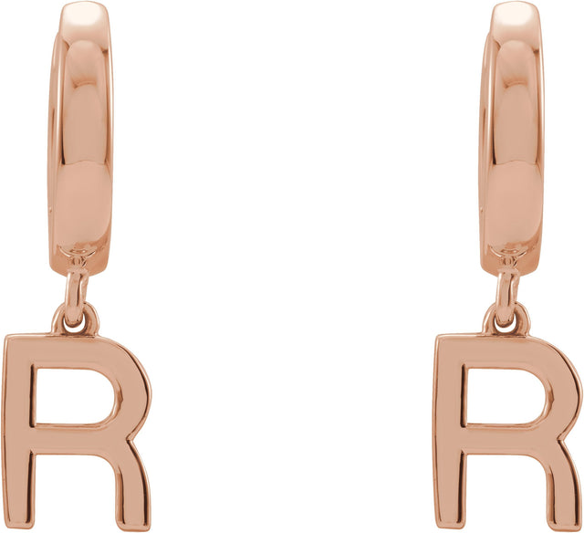 14K Gold Initial R Huggie Earrings - Rose Gold - view 3