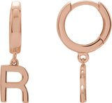 14K Gold Initial R Huggie Earrings - Rose Gold