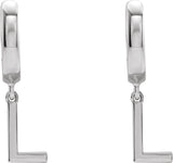 18K Gold Initial L Huggie Earrings - White Gold - view 3