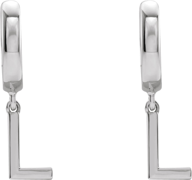 18K Gold Initial L Huggie Earrings - White Gold - view 3