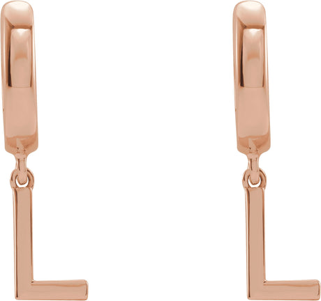 14K Gold Initial L Huggie Earrings - Rose Gold