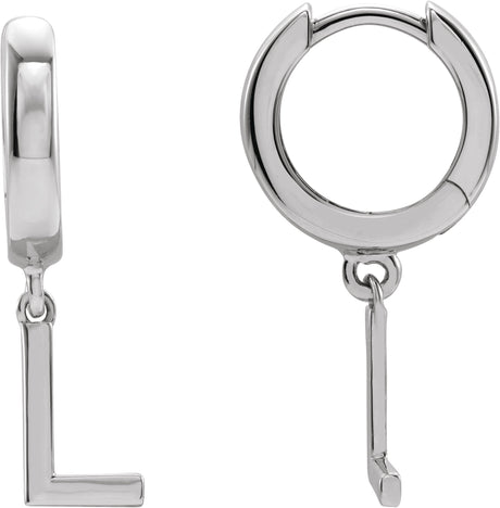 18K Gold Initial L Huggie Earrings - White Gold