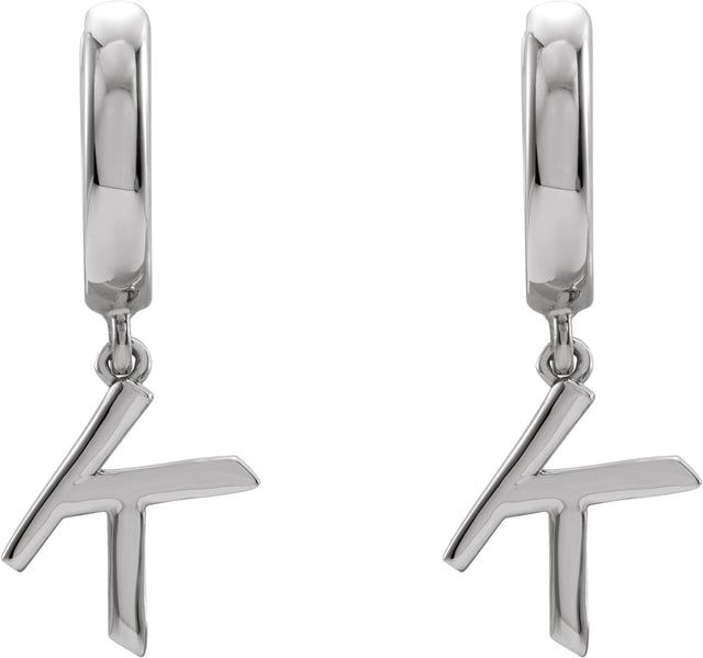 18K Gold Initial K Huggie Earrings - White Gold - view 3