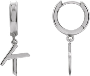 14K Gold Initial K Huggie Earrings - White Gold