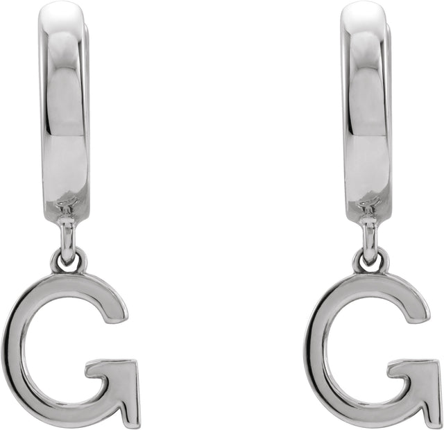 18K Gold Initial G Huggie Earrings - White Gold - view 3