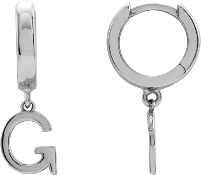 Platinum Initial G Huggie Earrings