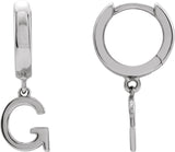 18K Gold Initial G Huggie Earrings - White Gold