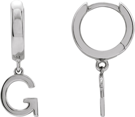 18K Gold Initial G Huggie Earrings - White Gold