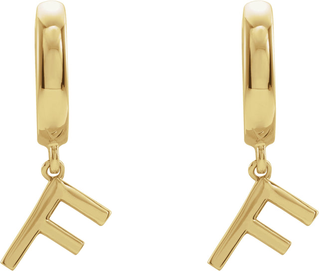 18K Gold Initial F Huggie Earrings - Yellow Gold - view 2