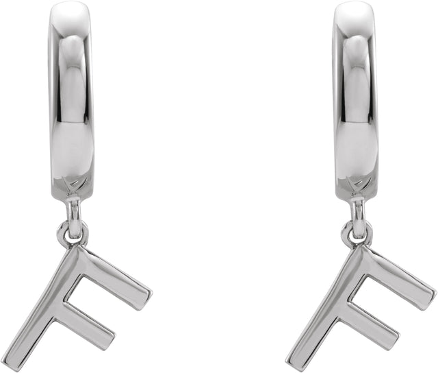 18K Gold Initial F Huggie Earrings - White Gold - view 3