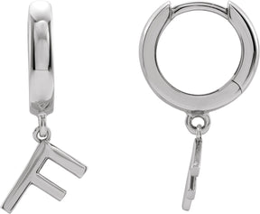 Platinum Initial F Huggie Earrings