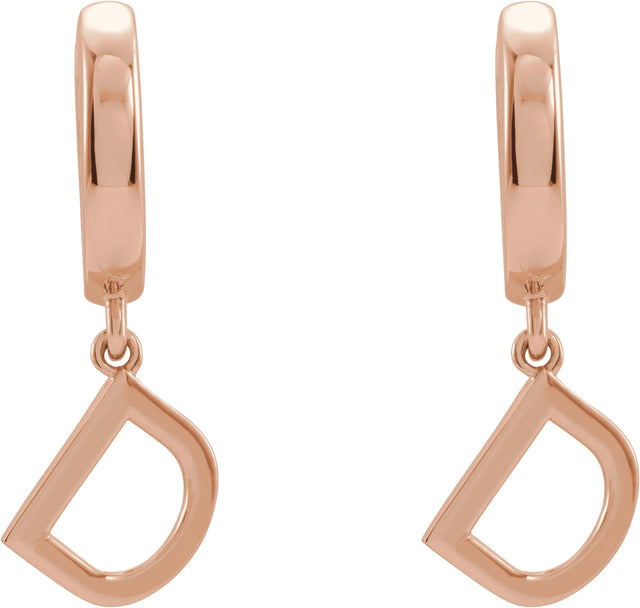 14K Gold Initial D Huggie Earrings - Rose Gold - view 3