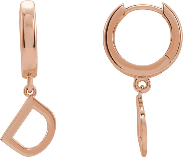 14K Gold Initial D Huggie Earrings - Rose Gold