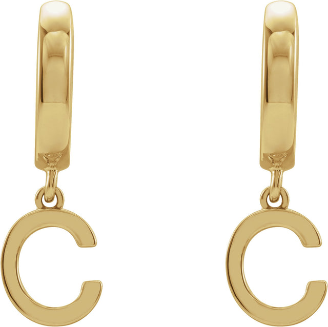 18K Gold Initial C Huggie Earrings - Yellow Gold - view 2