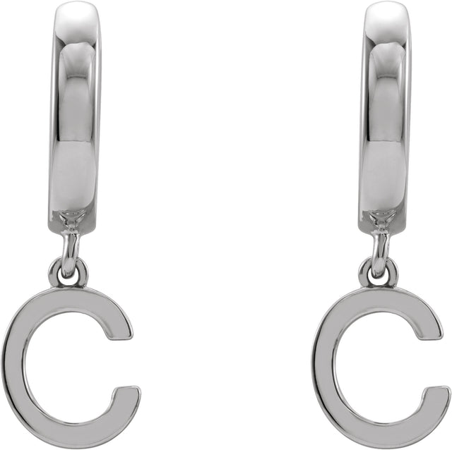 18K Gold Initial C Huggie Earrings - White Gold - view 3