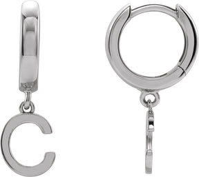 14K Gold Initial C Huggie Earrings - White Gold