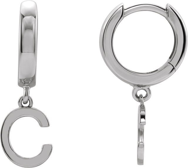 14K Gold Initial C Huggie Earrings - White Gold