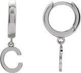 18K Gold Initial C Huggie Earrings - White Gold