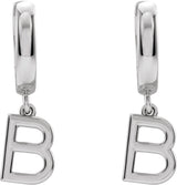 18K Gold Initial B Huggie Earrings - White Gold - view 3