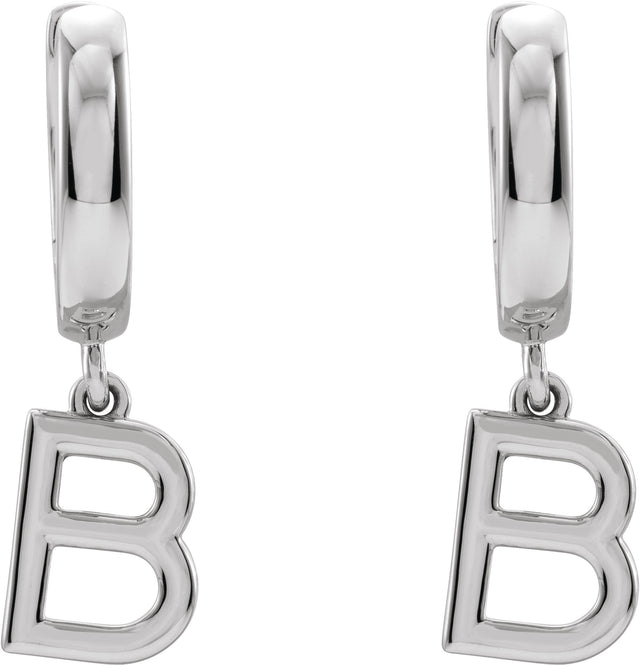 18K Gold Initial B Huggie Earrings - White Gold - view 3
