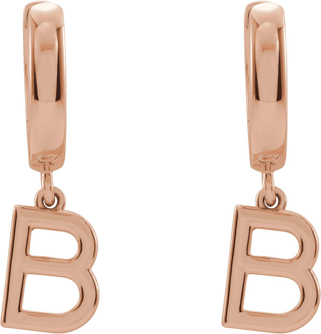 14K Gold Initial B Huggie Earrings - Rose Gold - view 3