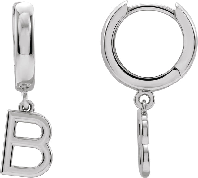 14K Gold Initial B Huggie Earrings - White Gold