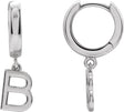 18K Gold Initial B Huggie Earrings - White Gold